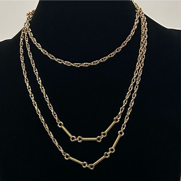 Monet Long Necklace 55" Gold-tone Rope Chain With Bone Link Chain Accent Signed - Picture 7 of 9